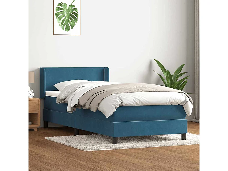 Cama box spring con colchón terciopelo azul oscuro 90x210 cm