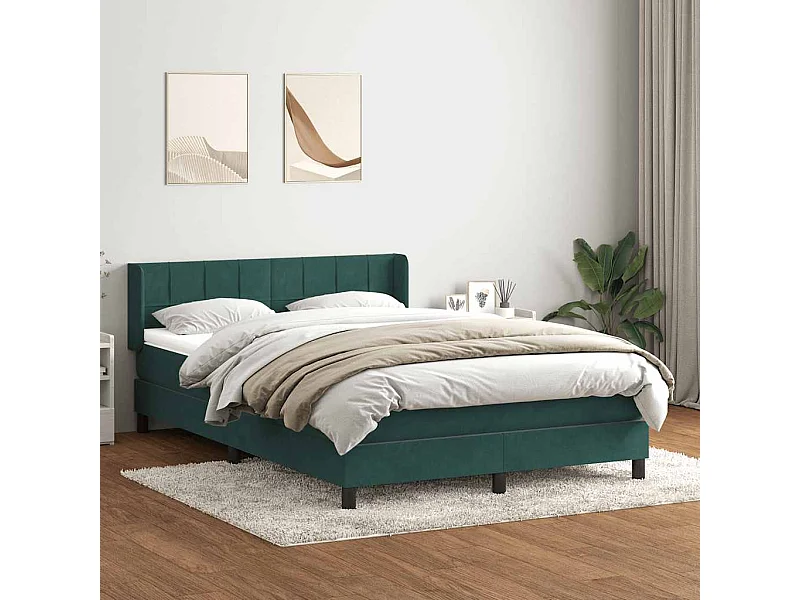 Cama box spring con colchón terciopelo verde oscuro 160x210 cm