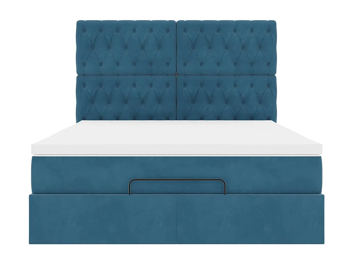 Estrutura cama otomana colchões 140x190 cm veludo azul escuro