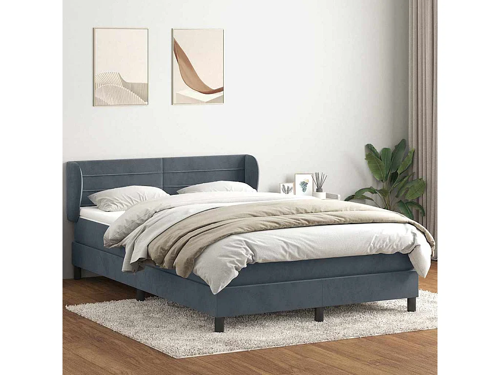 Cama com molas/colchão 140x220 cm veludo cinzento-escuro