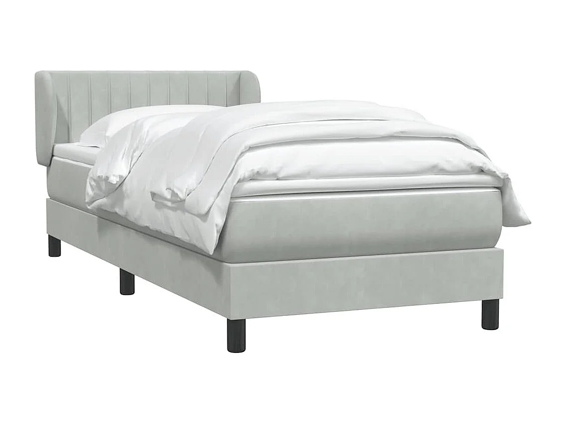 Cama box spring con colchón terciopelo gris claro 100x210 cm