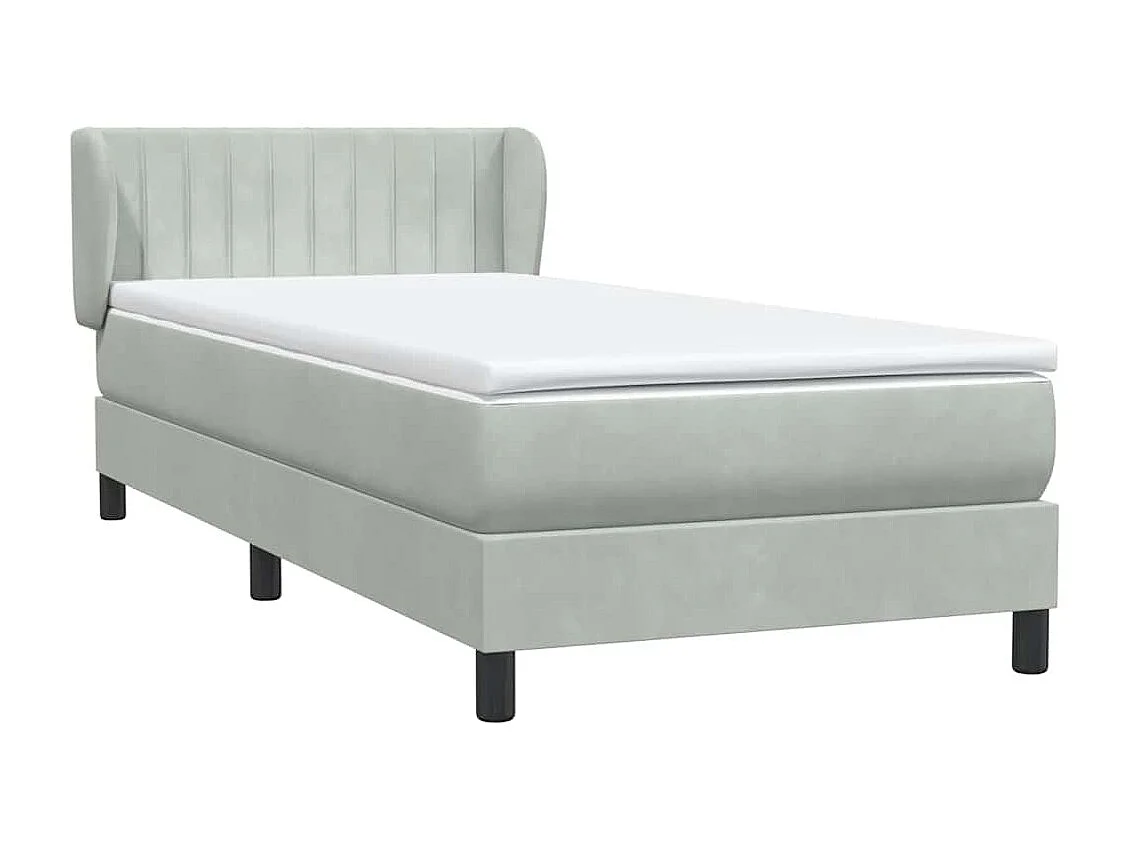 Cama box spring con colchón terciopelo gris claro 100x210 cm
