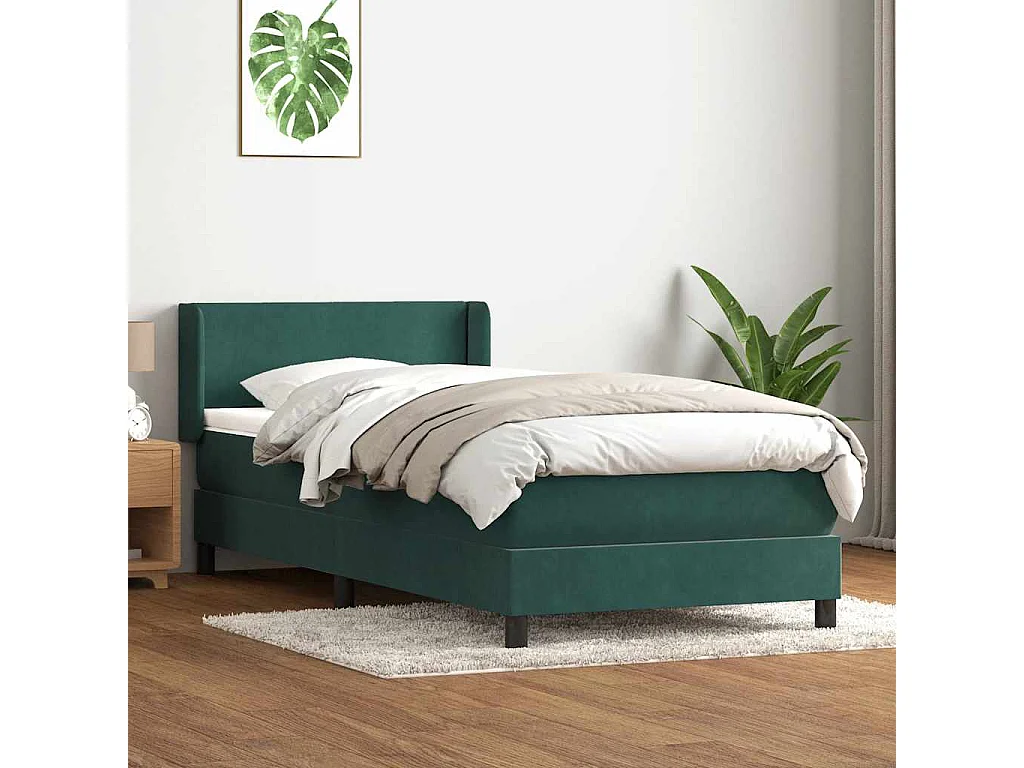 Cama com molas/colchão verde-escuro 80x220 cm veludo