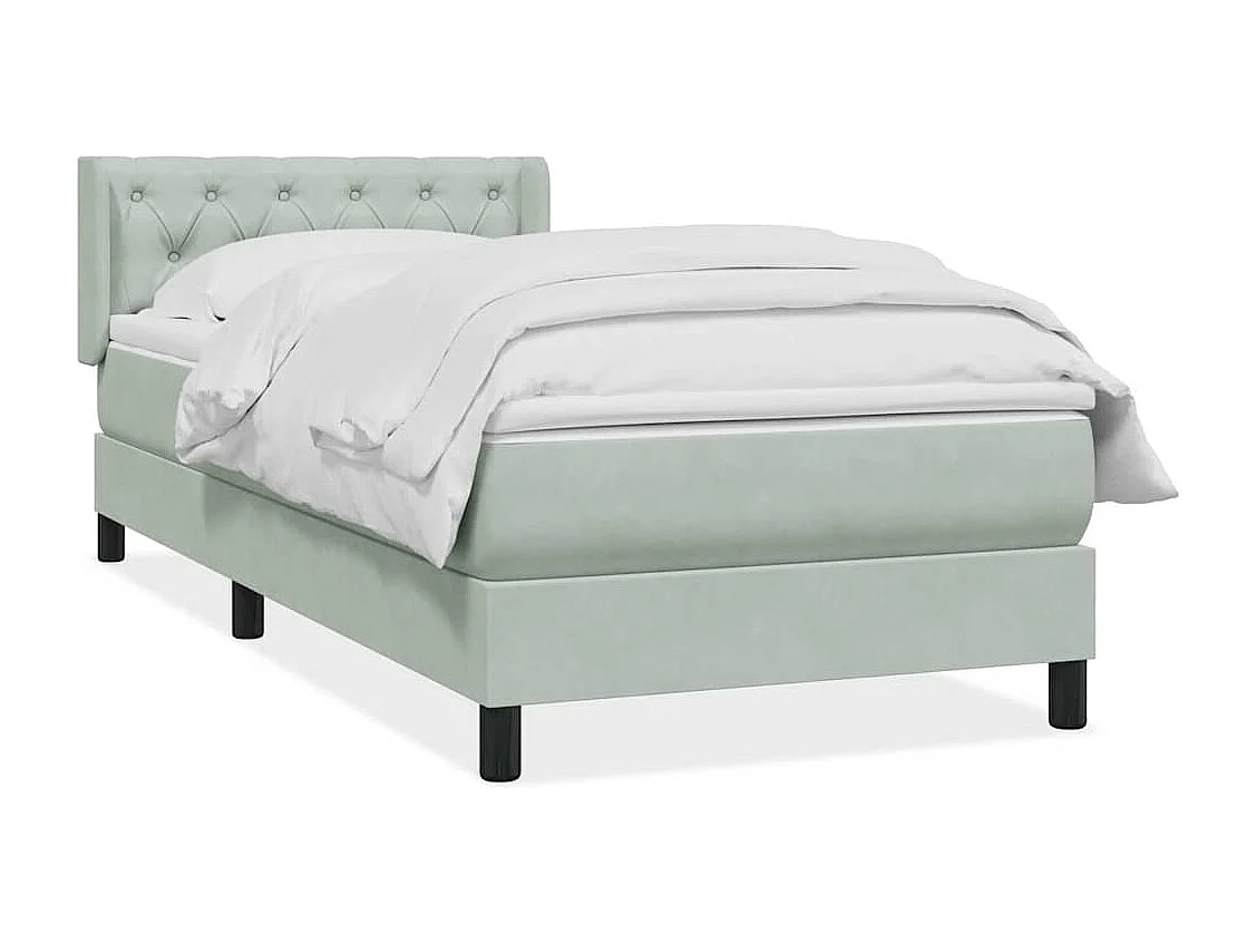 Cama box spring con colchón terciopelo gris claro 80x220 cm