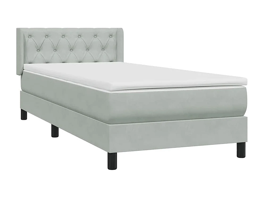 Cama box spring con colchón terciopelo gris claro 80x220 cm