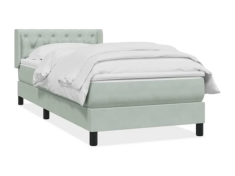 Cama box spring con colchón terciopelo gris claro 80x220 cm