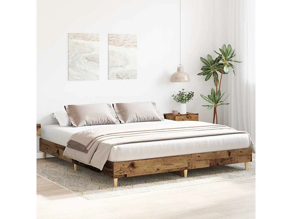 Cadre de lit sans matelas vieux bois 160x200 cm bois ingénierie