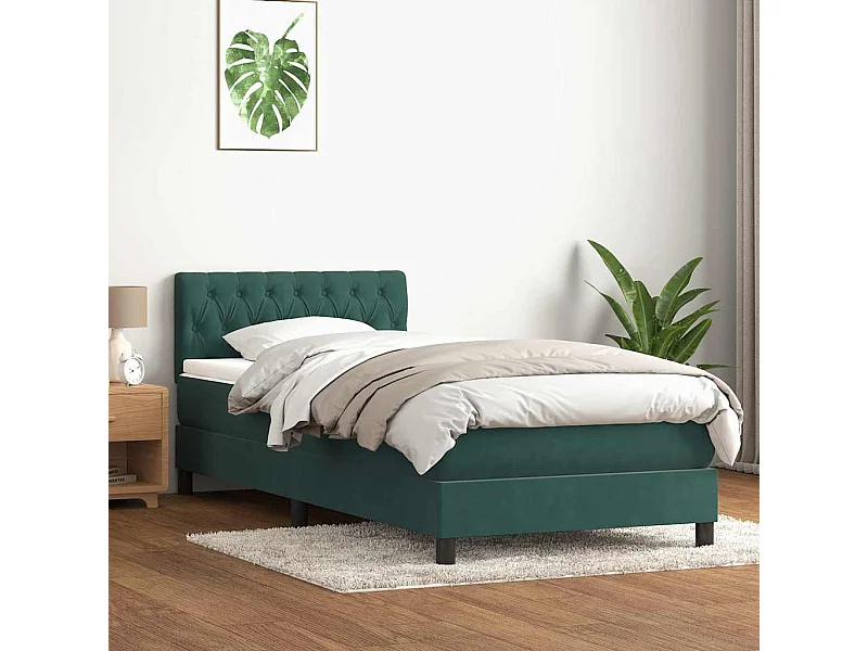 Boxspring met matras fluweel donkergroen 90x210 cm