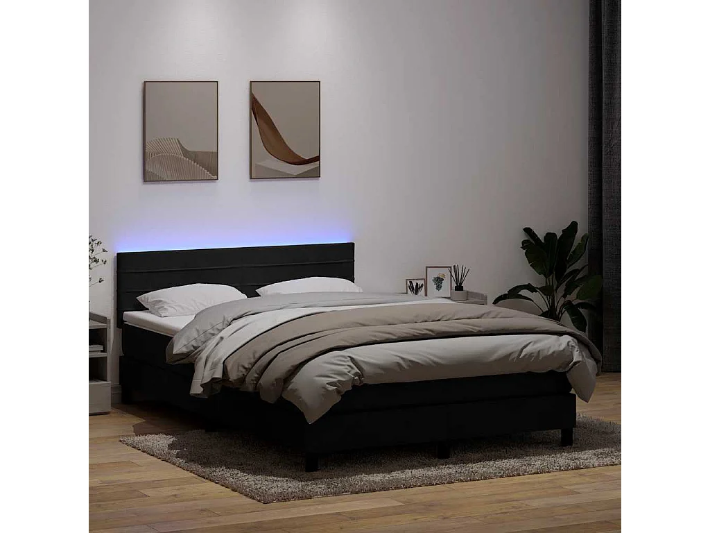 Sommier à lattes de lit avec matelas noir 160x210 cm velours