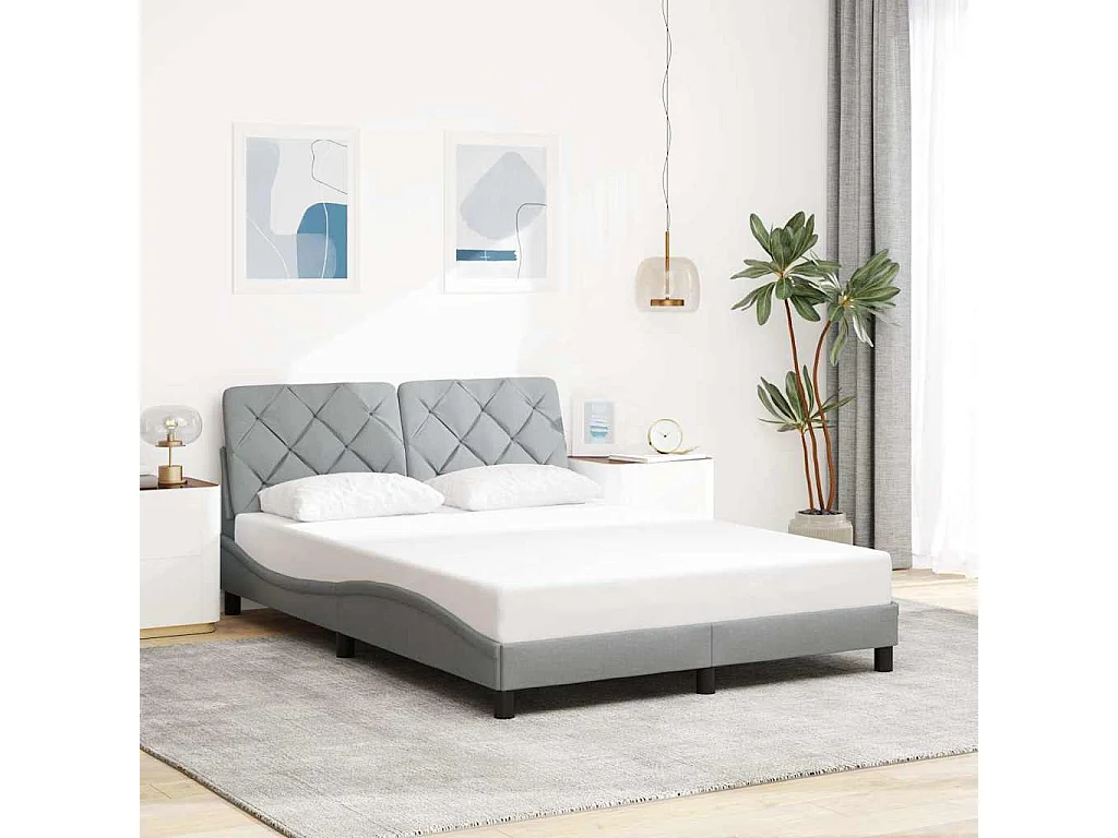 Cadre de lit avec LED sans matelas gris clair 140x200 cm tissu