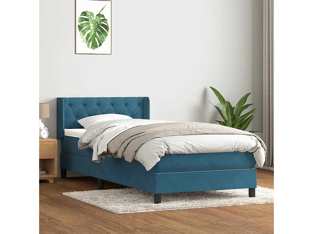 Cama com molas/colchão 80x220 cm veludo azul-escuro