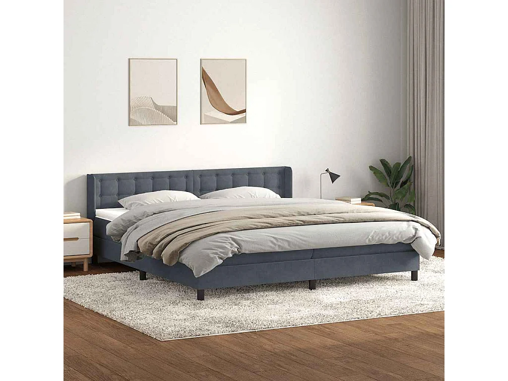 Cama com molas/colchão 180x210 cm veludo cinzento-escuro