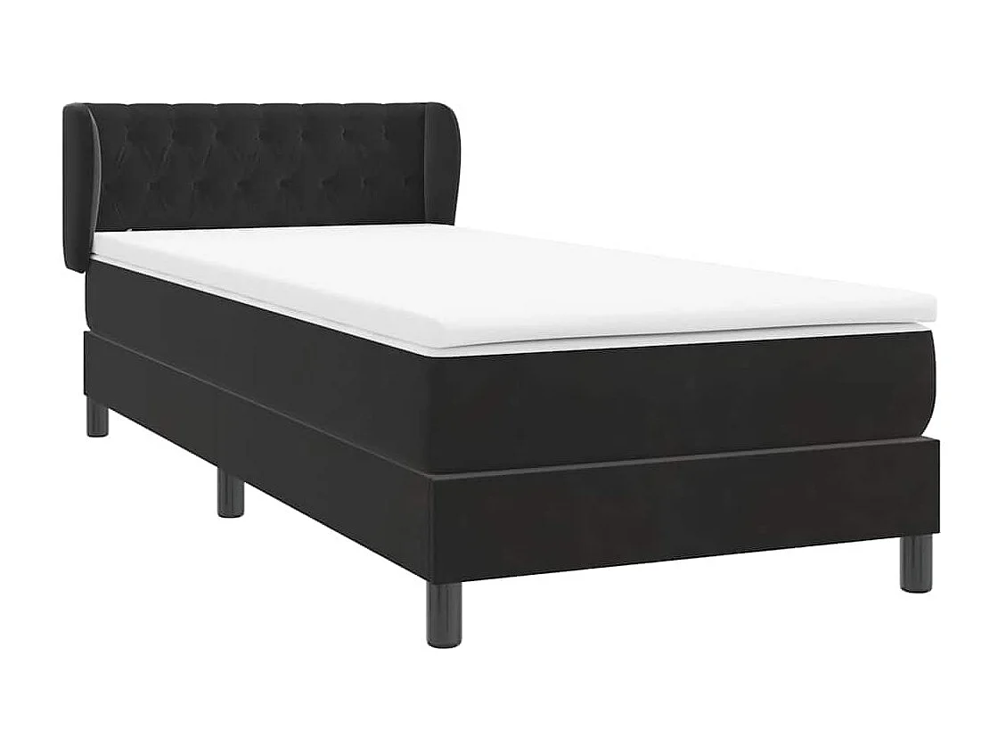 Cama box spring con colchón cuero sintético negro 80x210 cm
