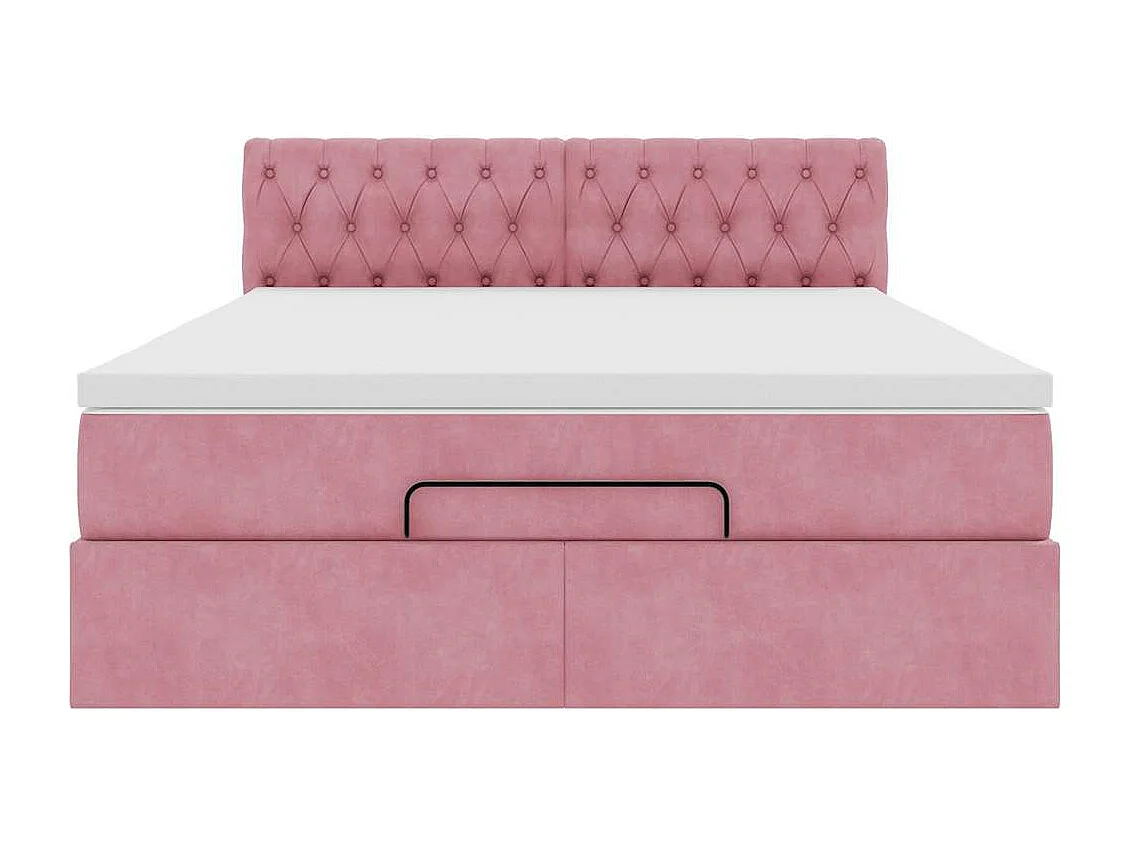 Estrutura de cama otomana com colchão 140x190 cm veludo rosa