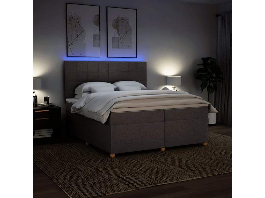 Cama box spring con colchón tela gris taupe 200x200 cm