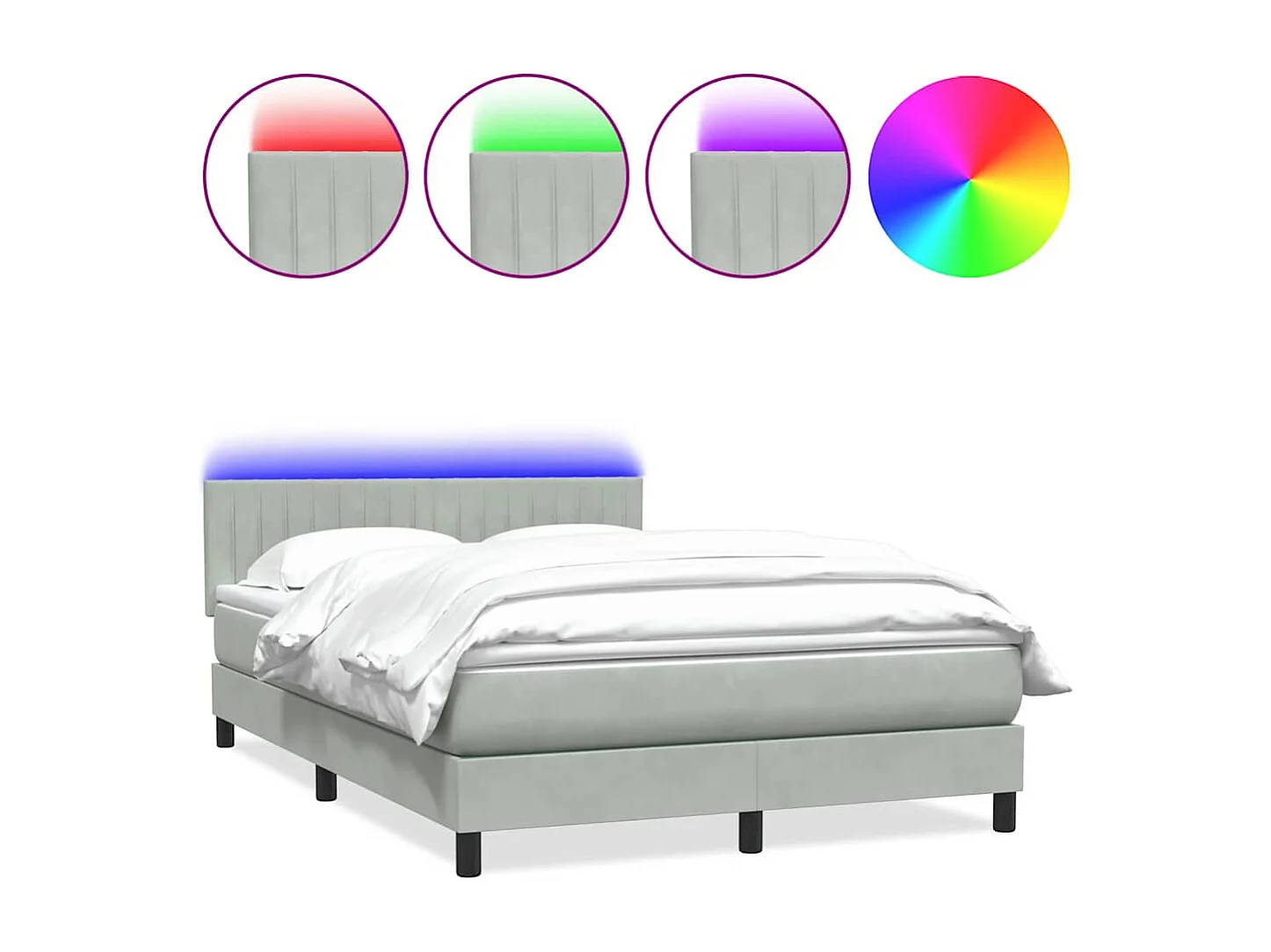 Sommier à lattes de lit et matelas gris clair 160x220cm velours