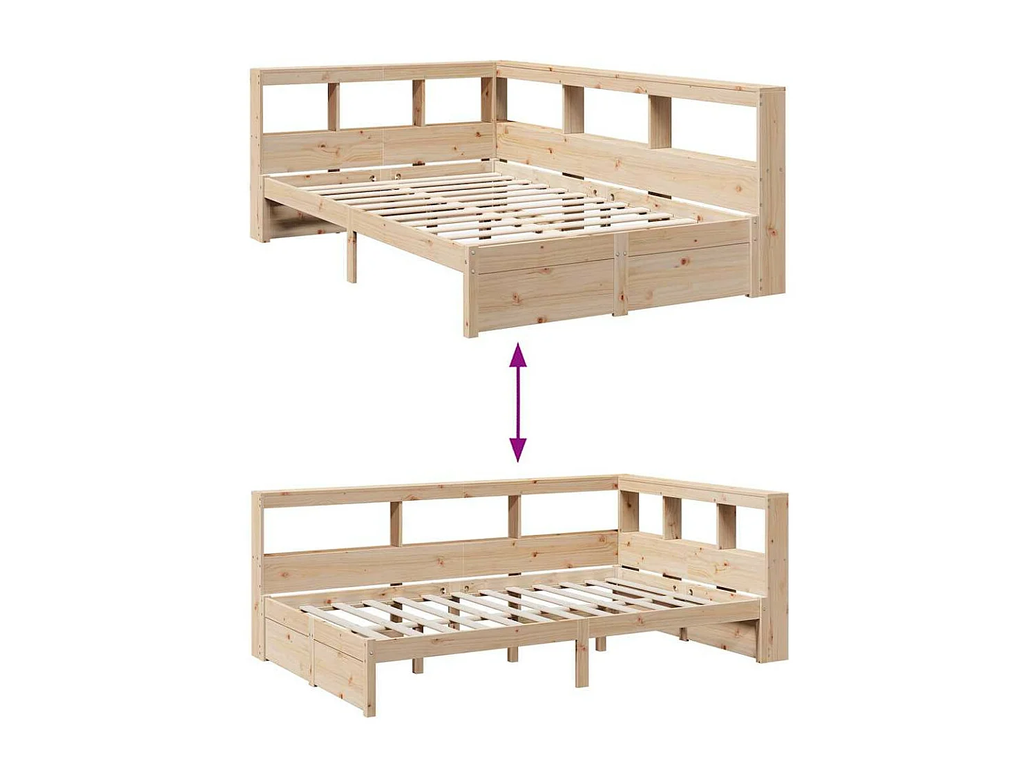 Cama con estantería sin colchón madera maciza de pino 120x200cm