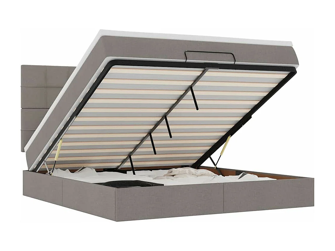 Cadre de lit ottoman avec matelas taupe 180x200 cm tissu