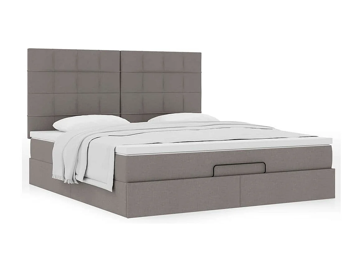 Cadre de lit ottoman avec matelas taupe 180x200 cm tissu