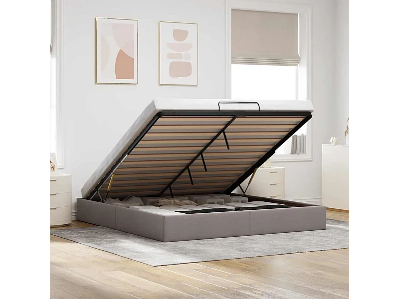 Cadre de lit ottoman sans matelas taupe 180x200 cm tissu