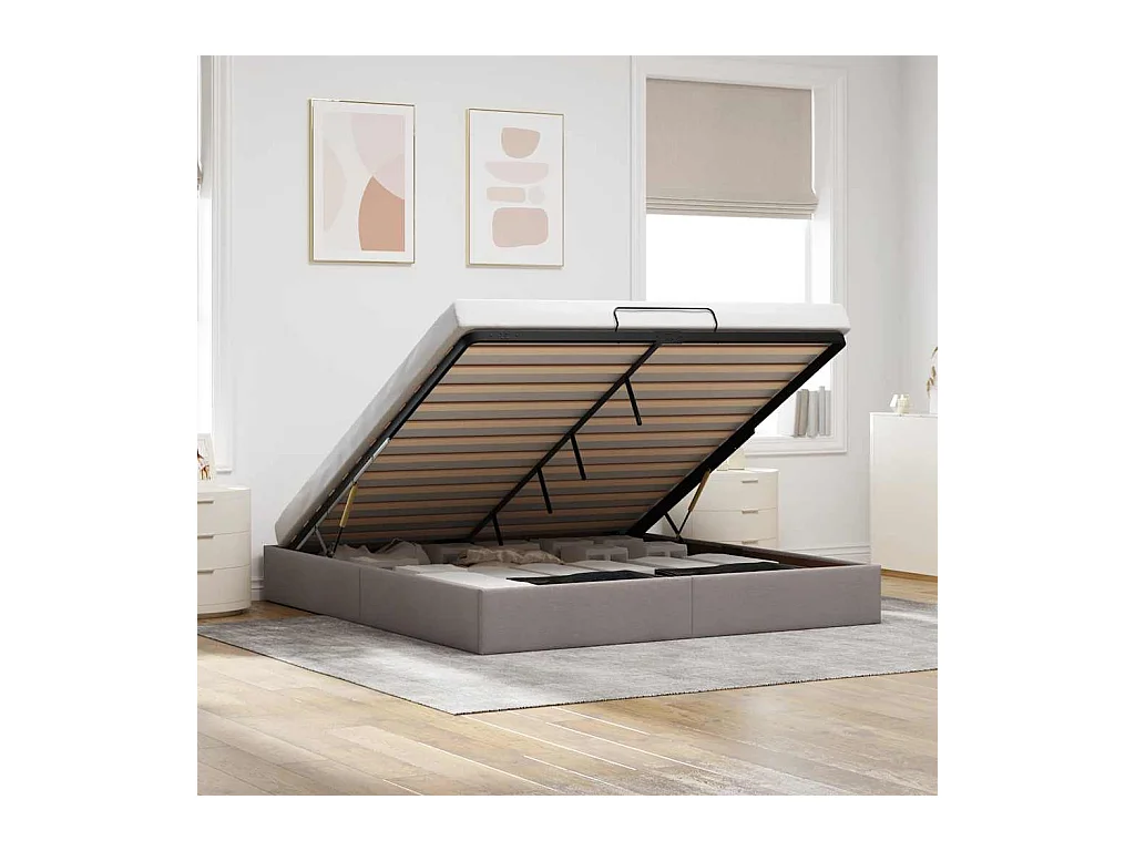 Cadre de lit ottoman sans matelas taupe 180x200 cm tissu