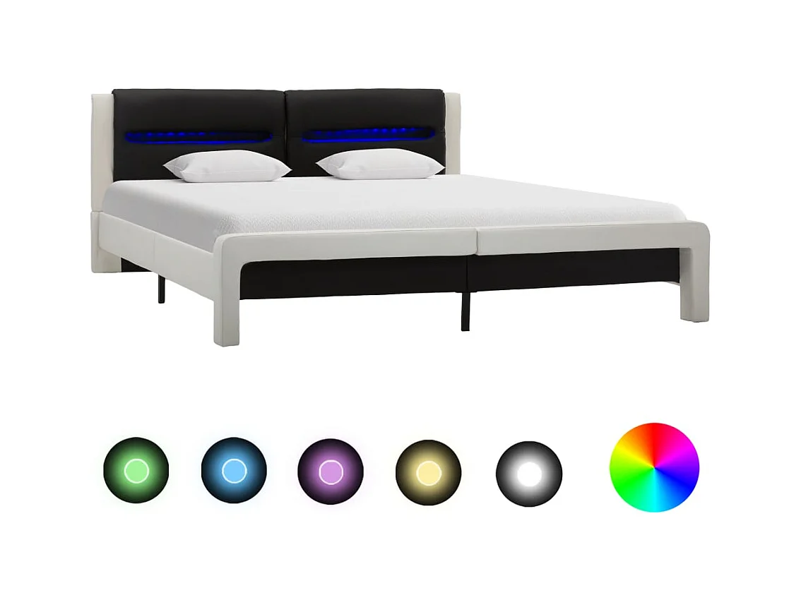 Cadre de lit avec LED Blanc et noir Similicuir 180x200 cm