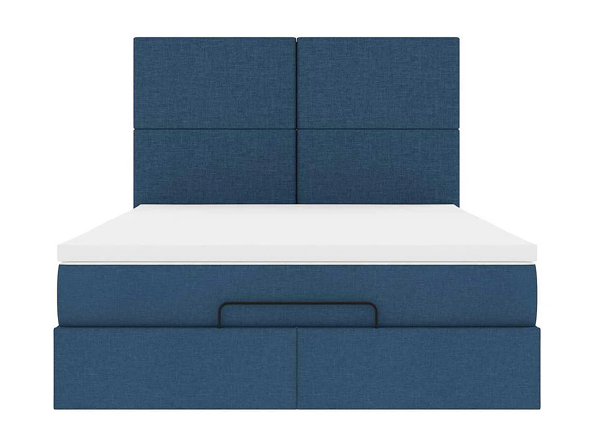 Estructura de cama otomana con colchón tela azul 140x190cm
