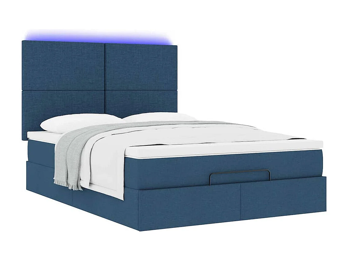 Cadre de lit ottoman avec matelas bleu 140x190 cm tissu
