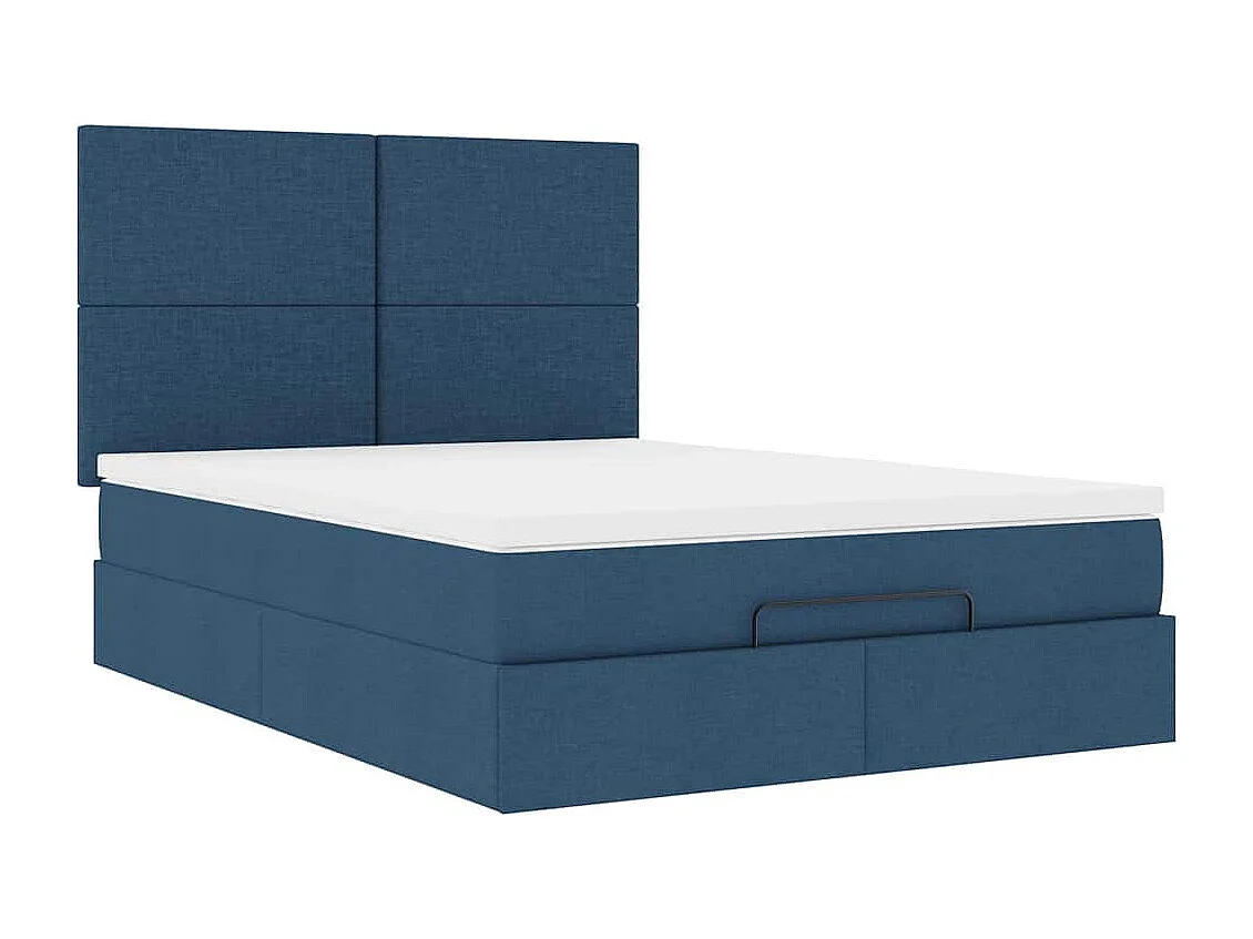 Cadre de lit ottoman avec matelas bleu 140x190 cm tissu