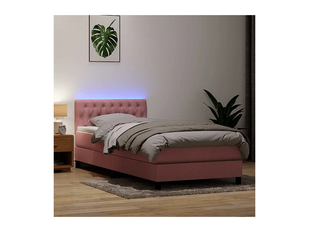 Sommier à lattes de lit avec matelas rose 80x220 cm velours