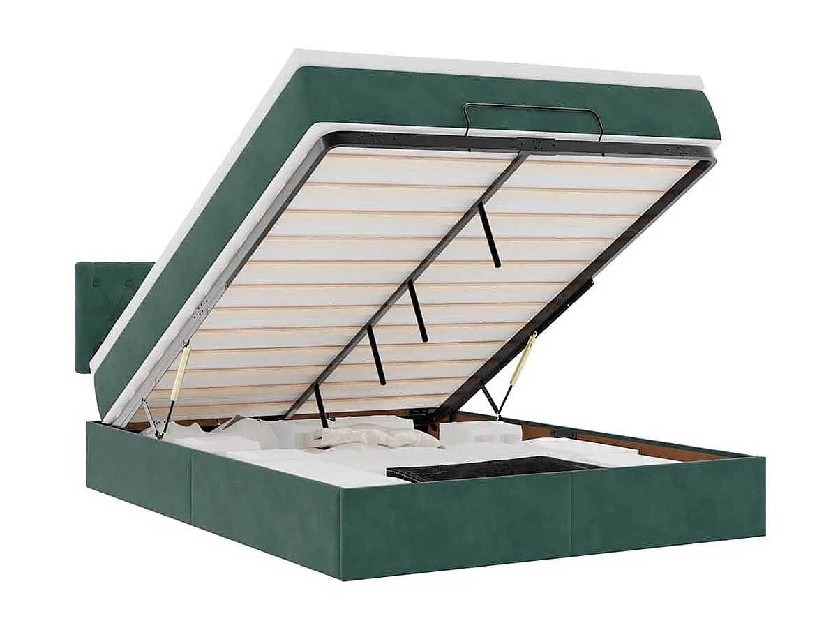 Cadre de lit ottoman avec matelas vert foncé 140x200 cm velours