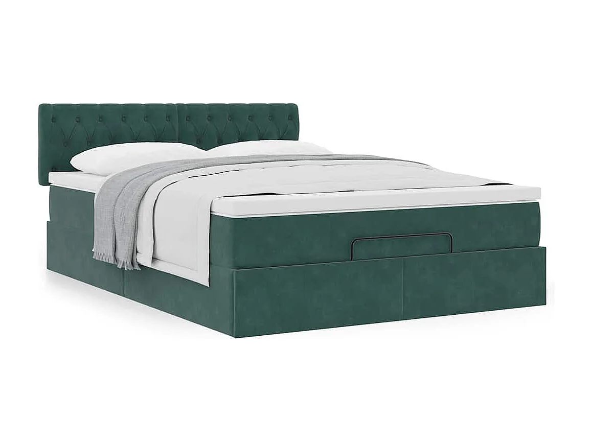Cadre de lit ottoman avec matelas vert foncé 140x200 cm velours