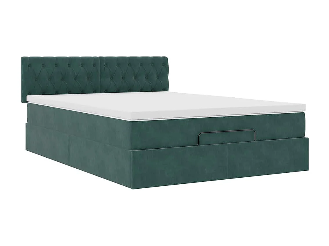 Cadre de lit ottoman avec matelas vert foncé 140x200 cm velours