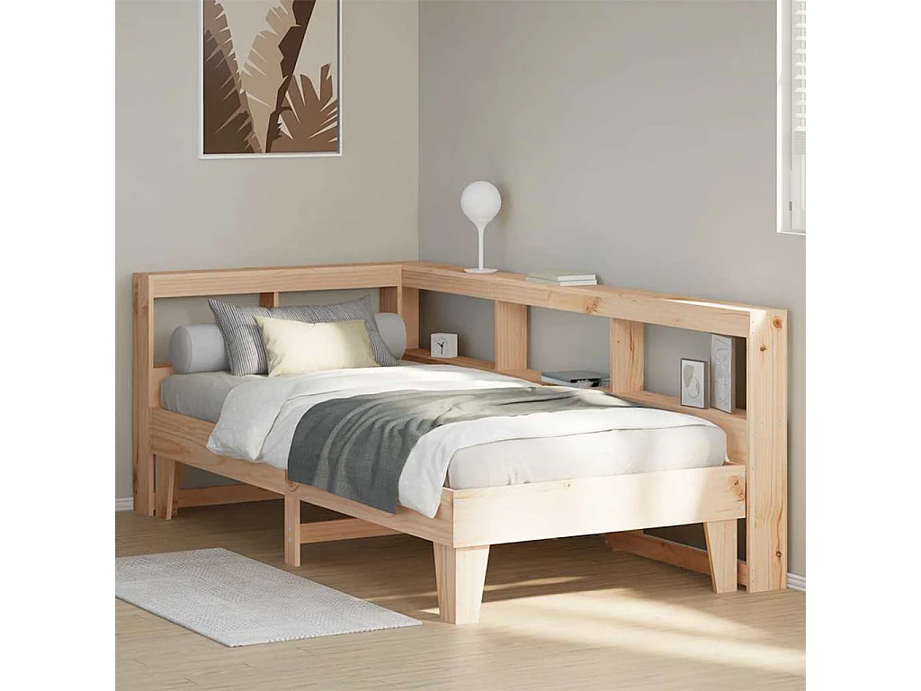 Cama con estantería sin colchón madera maciza de pino 90x190 cm