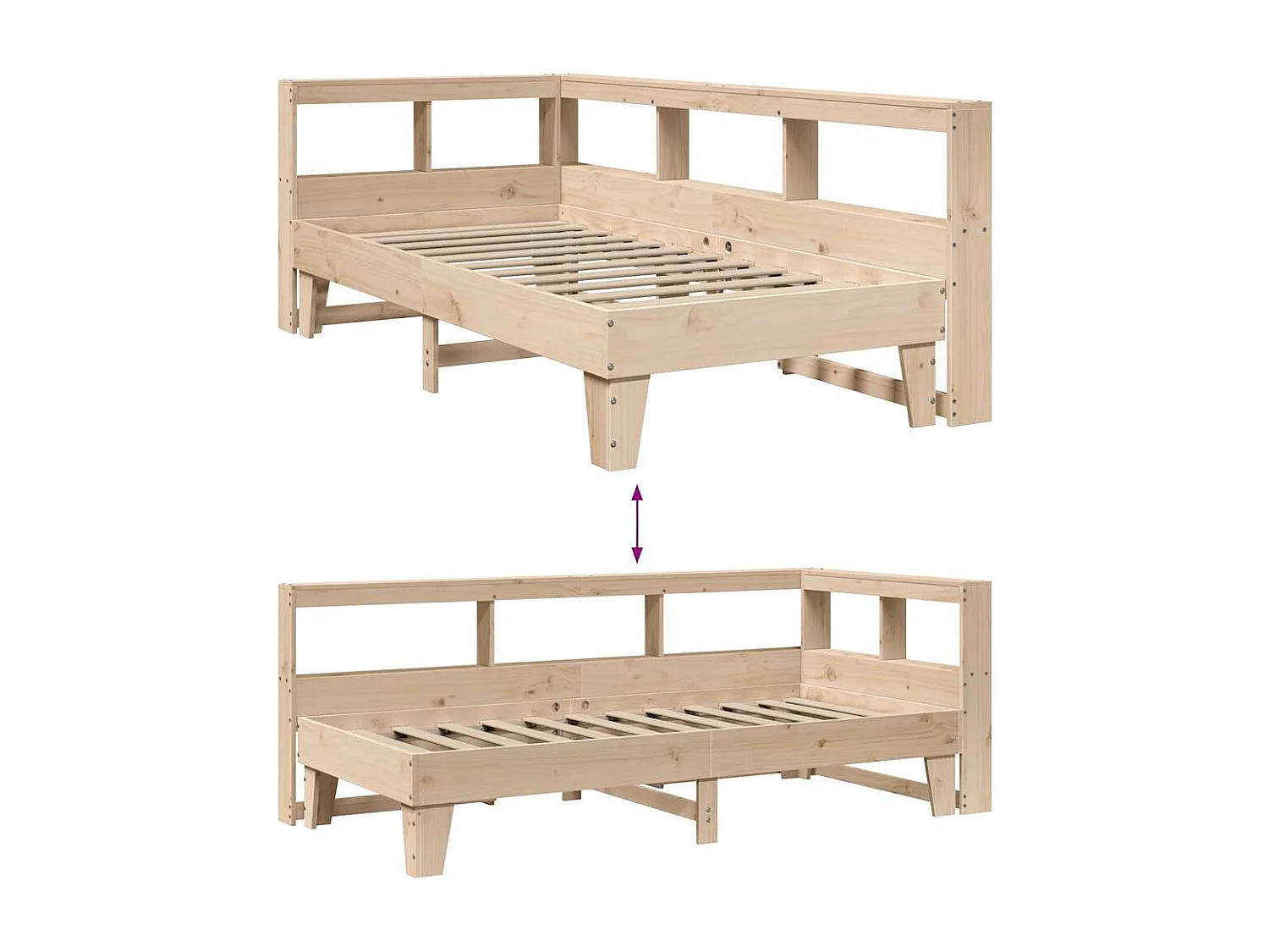 Cama con estantería sin colchón madera maciza de pino 90x190 cm