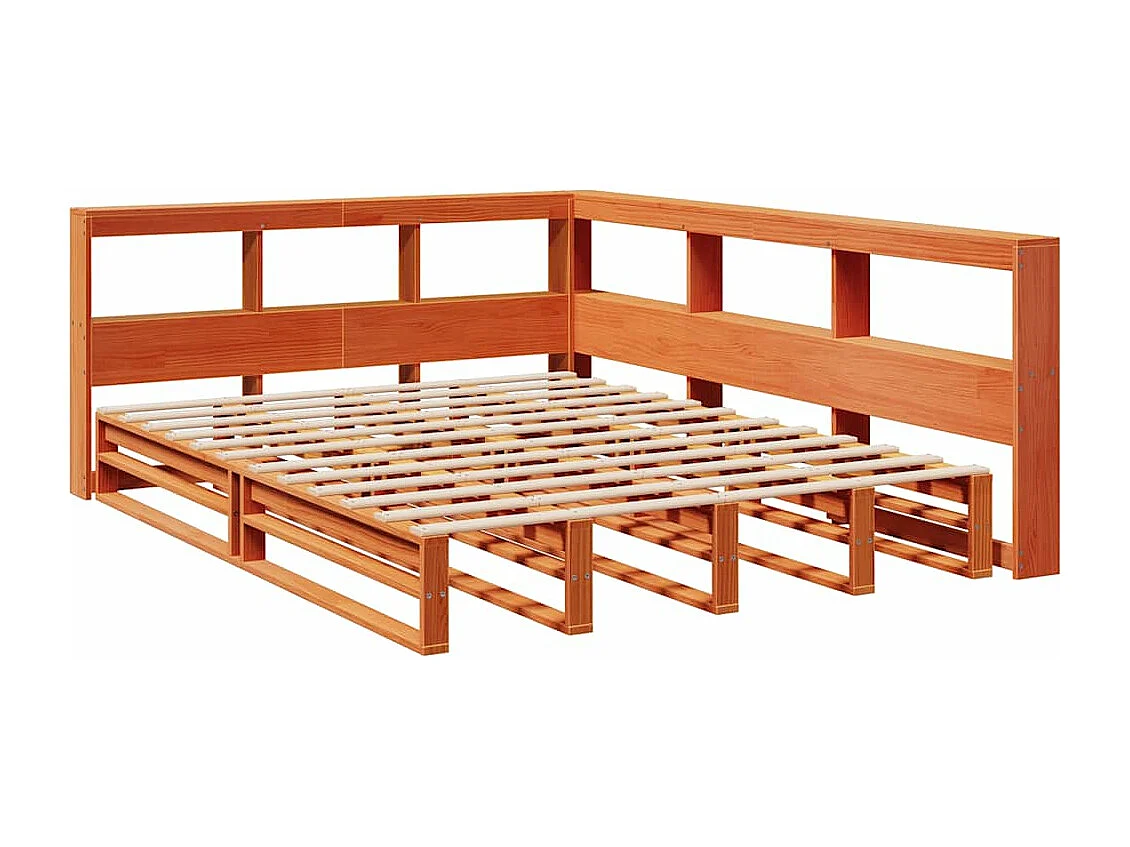 Lit bibliothèque sans matelas cire marron 140x200 cm pin massif