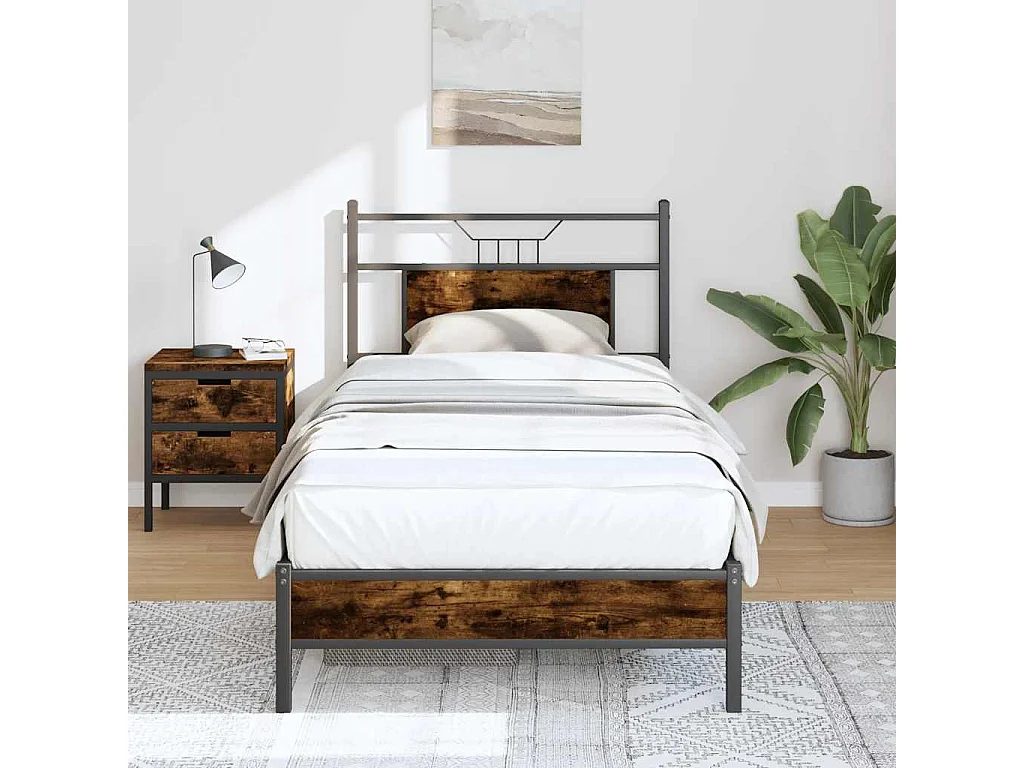 Cadre de lit sans matelas chêne fumé 80x200cm bois d'ingénierie