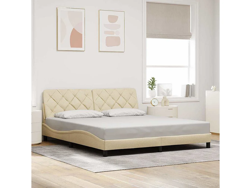 Cadre de lit avec LED sans matelas crème 180x200 cm tissu