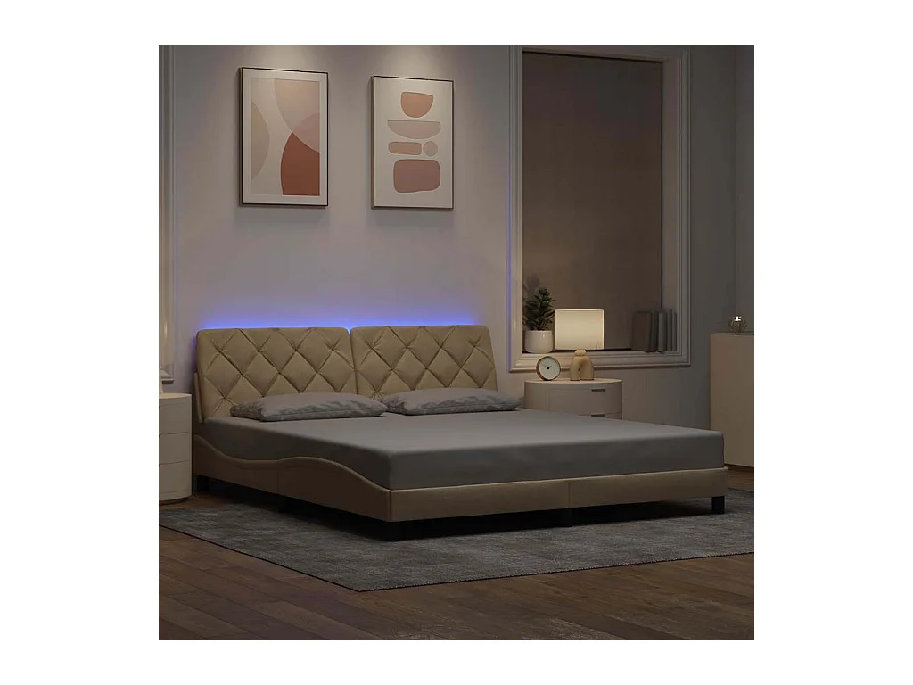 Bedframe met LED zonder matras 180x200 cm stof crème