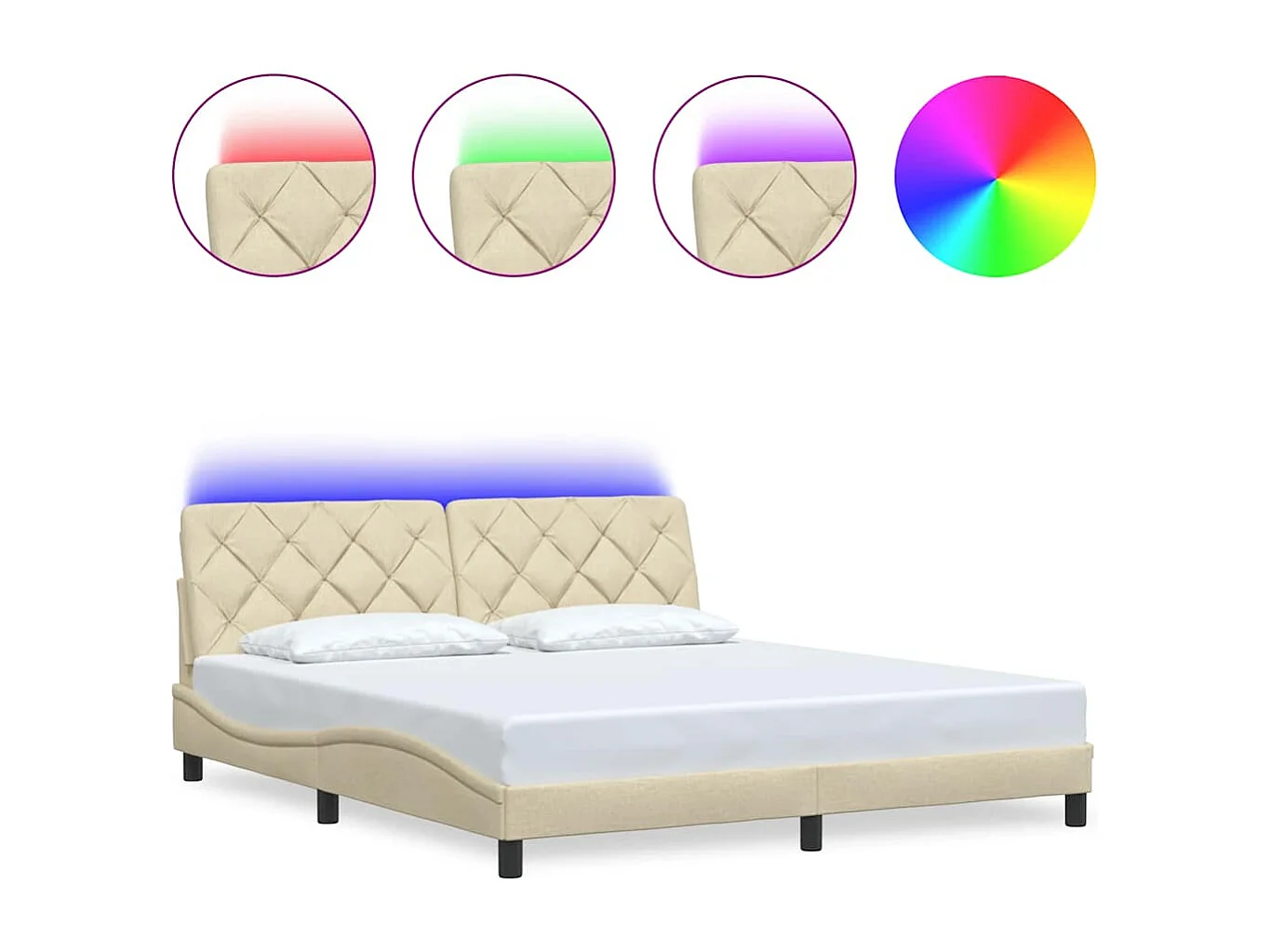 Estrutura de cama com LED sem colchão 180x200 cm tecido creme