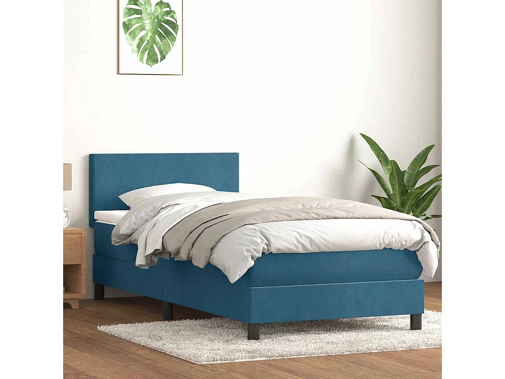 Cama com molas/colchão azul-escuro 90x210 cm veludo