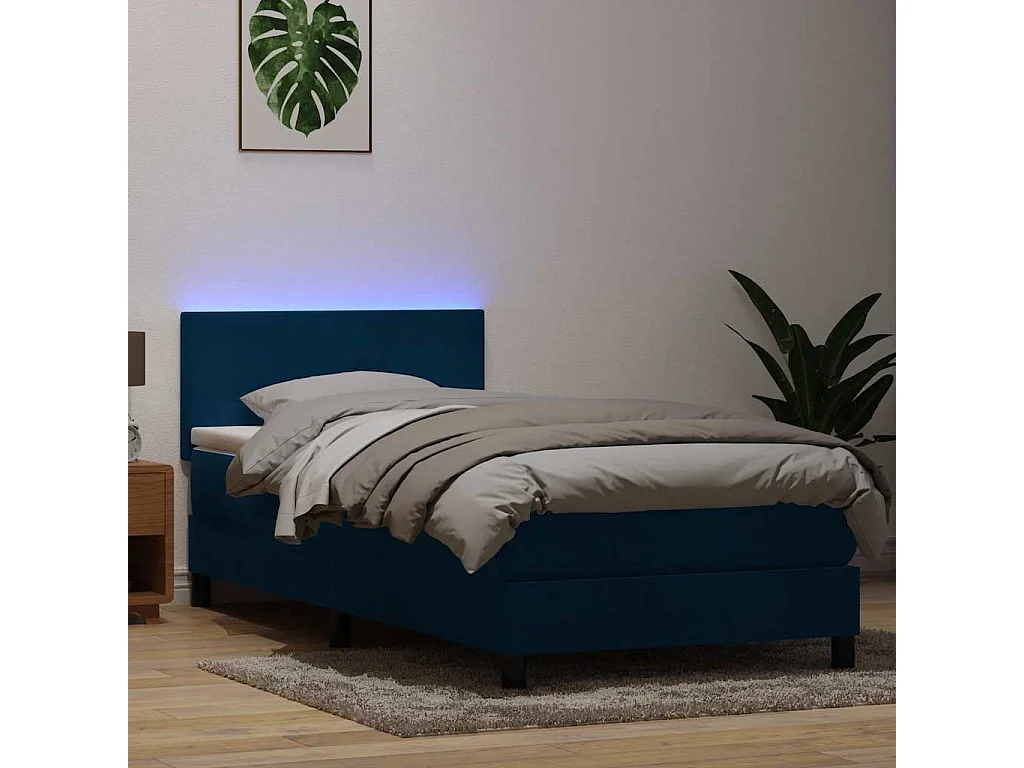 Cama com molas/colchão azul-escuro 90x210 cm veludo