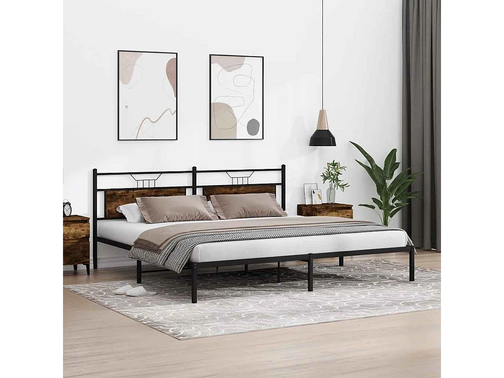 Cadre de lit sans matelas chêne fumé 193x203 cm bois ingénierie