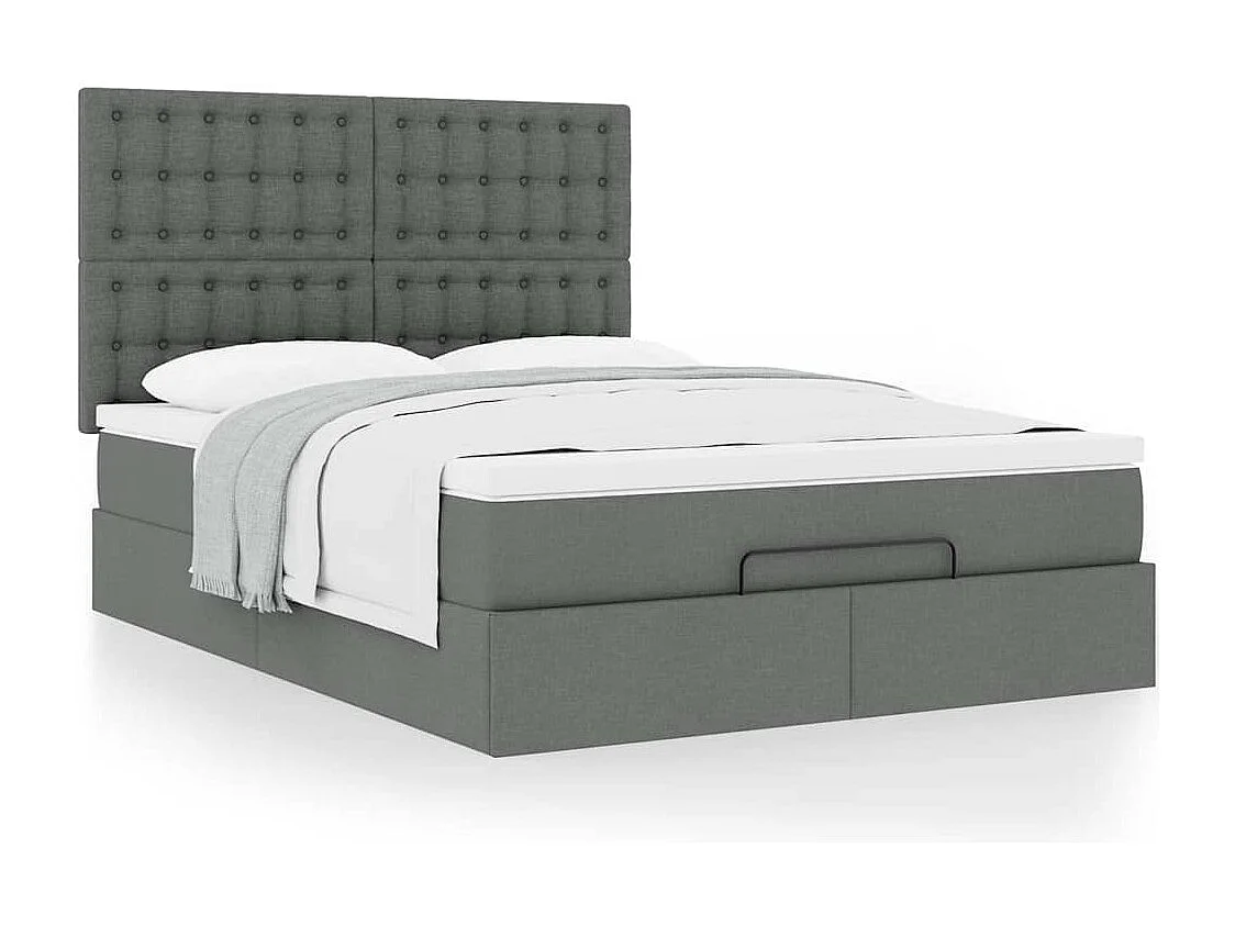 Cadre de lit ottoman avec matelas gris foncé 140x190 cm tissu