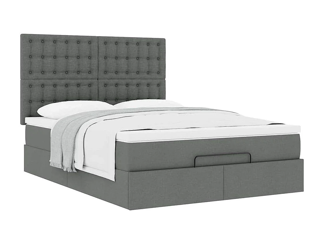 Cadre de lit ottoman avec matelas gris foncé 140x190 cm tissu