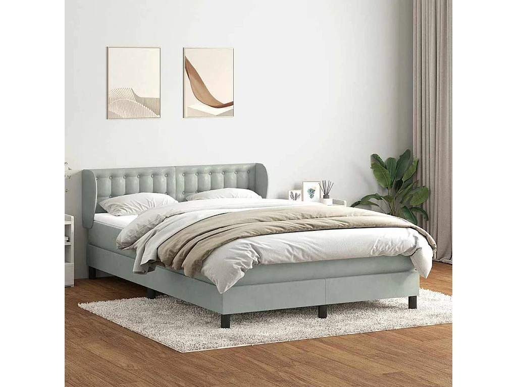 Sommier à lattes de lit et matelas gris clair 160x220cm velours