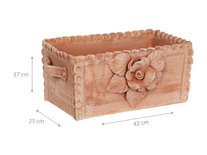 BISCOTTINI Jardinière - Finition Argile Marbrée Toscane - Jardin - Boîte de Rangement - Décorative - Extérieur - Terrasse - Balcon - 42x25x17cm