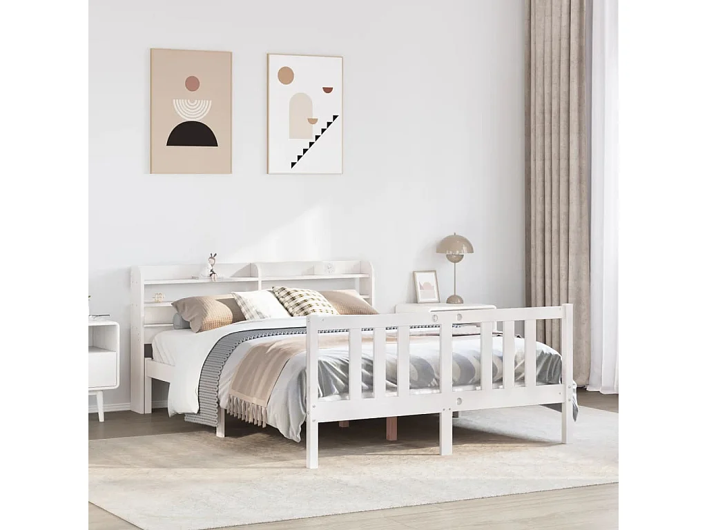 Cadre de lit avec tête de lit sans matelas blanc 140x200 cm