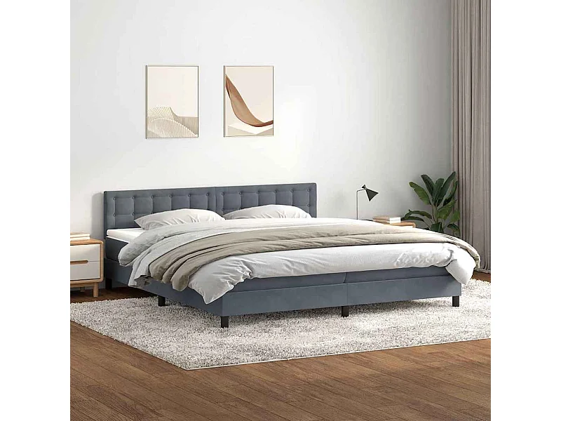 Cama box spring con colchón terciopelo gris oscuro 180x210 cm