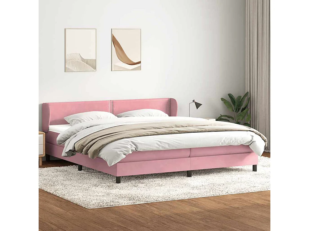 Cama box spring con colchones terciopelo rosa 180x210 cm
